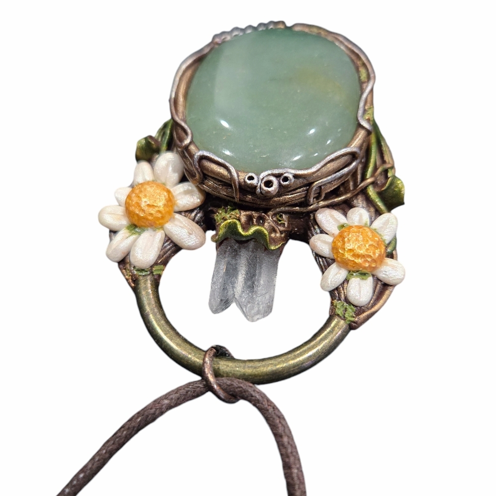 Handmade sculpted clay and aventurine necklace - Picture 2 of 6